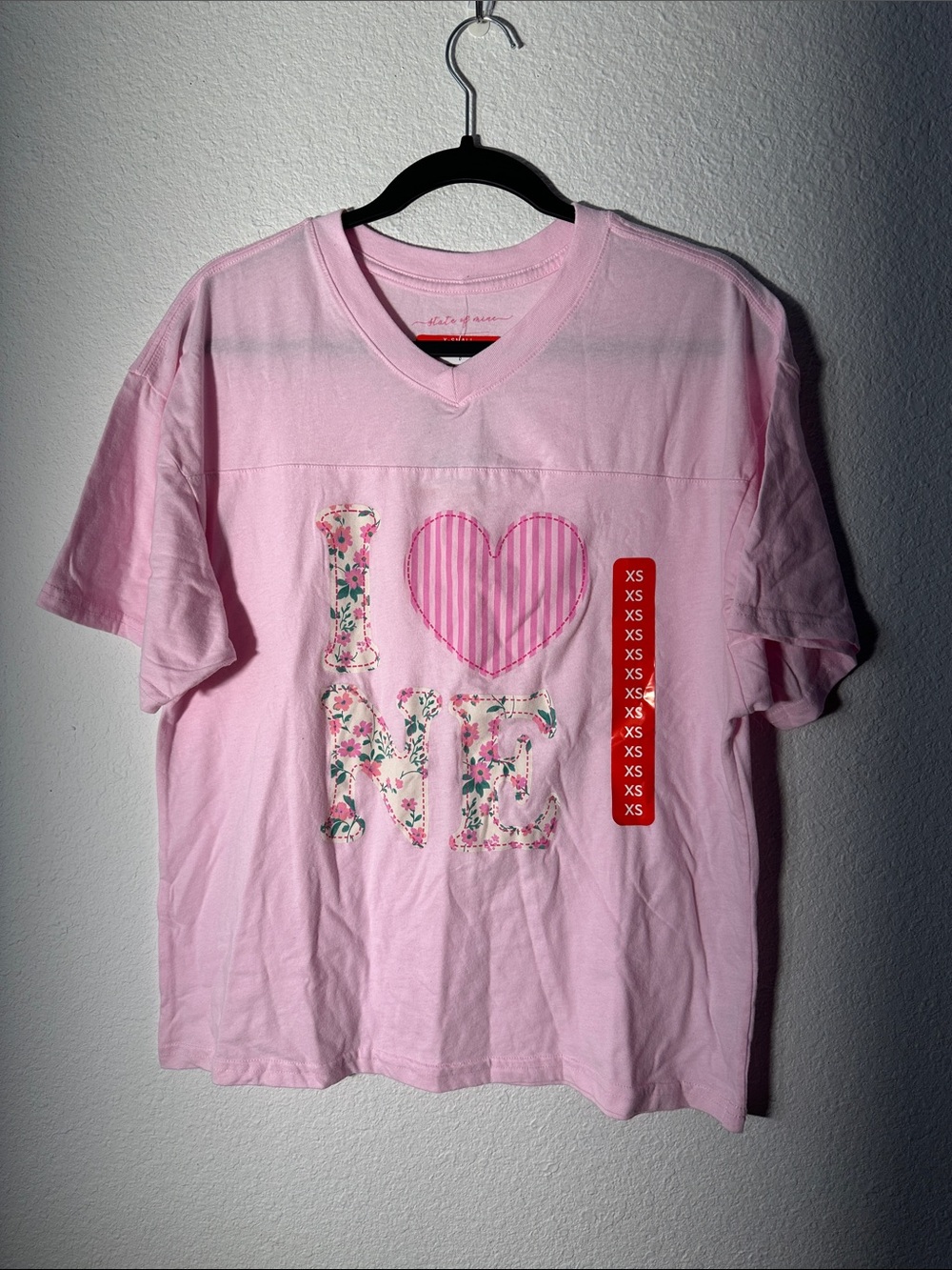 State of Mind Light Pink 'I โฅ NE' *Nebraska Floral and Stripe Graphic Tee